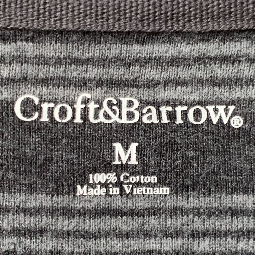 CROFT & BARROW Women’s Black Gray Stripe 3/4 Sleeve Cotton Tee - Picture 2 of 6